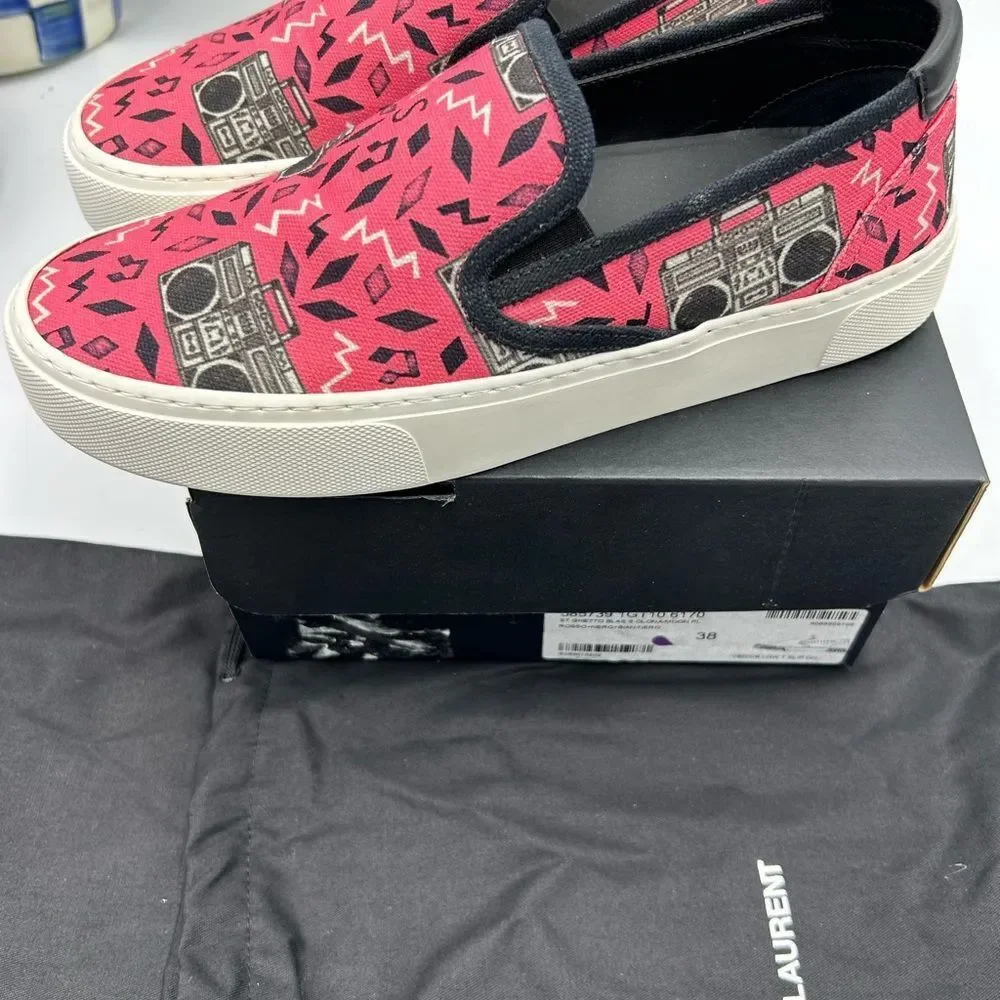 Women's Saint Laurent Venice, Radio print slip on sneakers size 38 made in Italy - Picture 5 of 11
